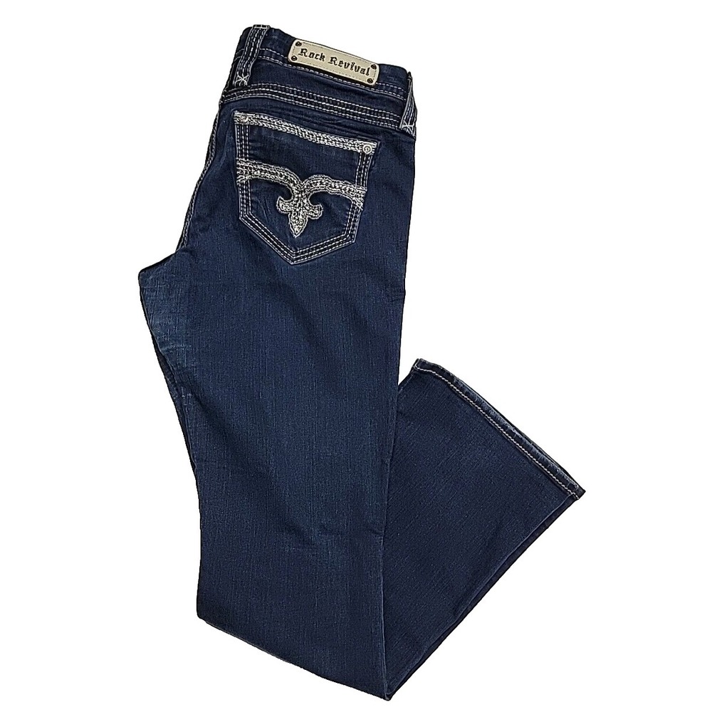Rock Revival Amanda Easy Boot Fleur De Lis Embroider Pocket Jeans Women's 30